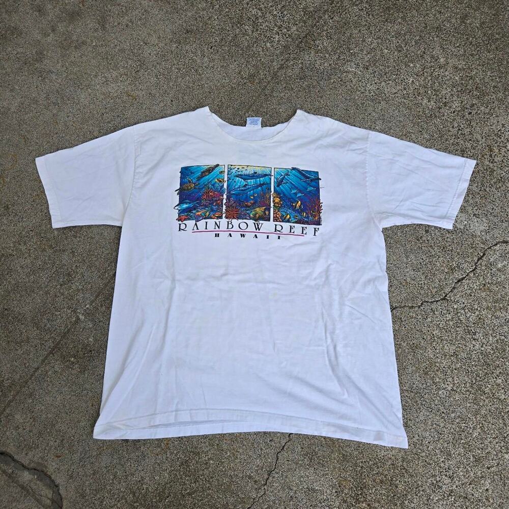 Vtg 90s CRAZY SHIRTS Rainbow Reef Underwater Scene Hawaii Tee Shirt XL USA Made